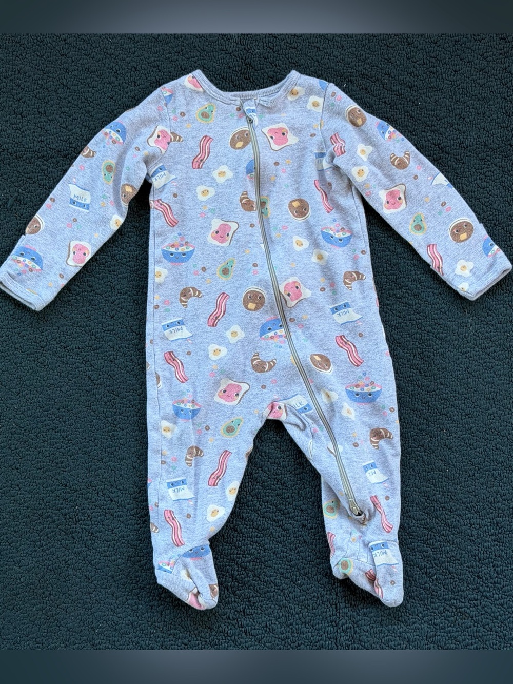 wonder nation Gray Breakfast-Print Footed One-Piece Pajamas